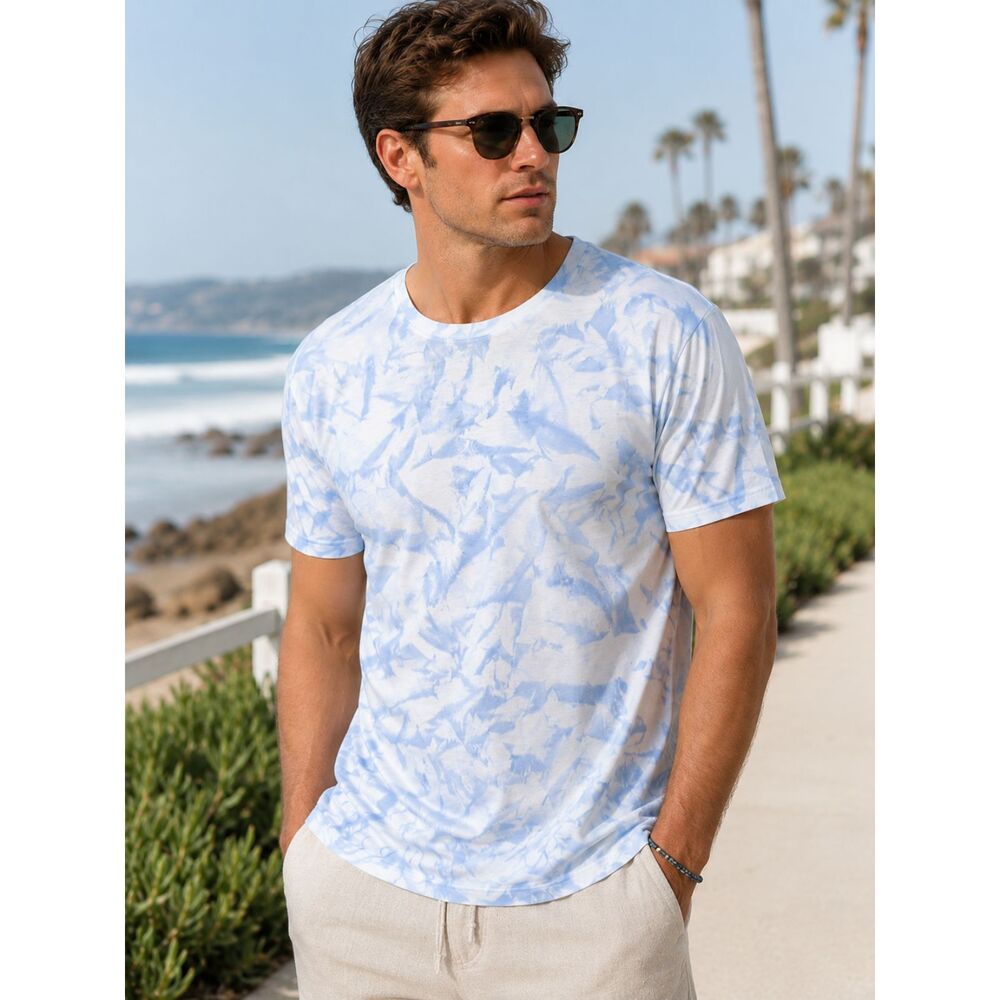 Patrick Assaraf Pima Cotton Tie Dye T Shirt Blue Crew Neck Luxury Tee Men’s M